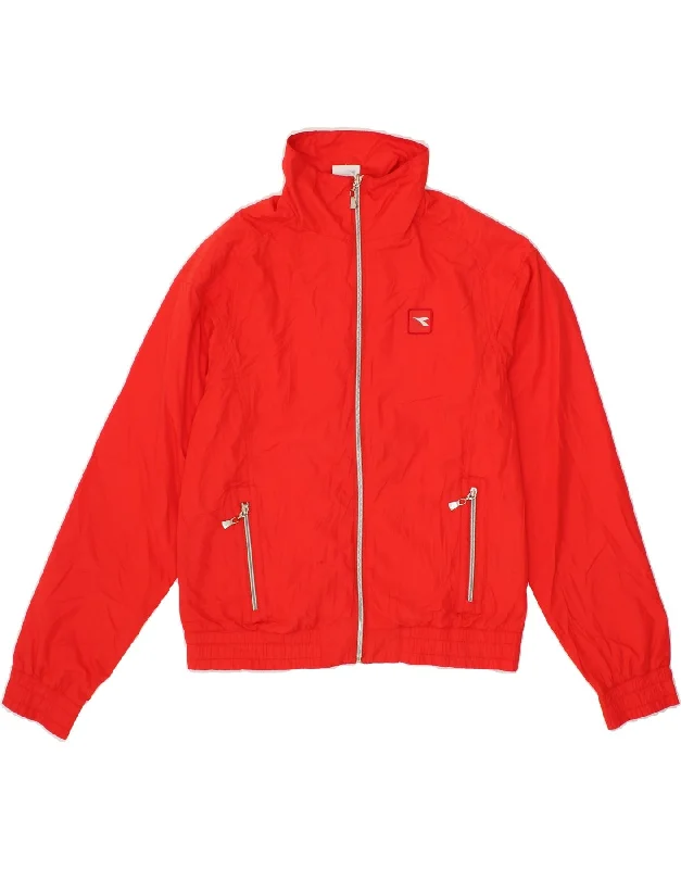 DIADORA Womens Tracksuit Top Jacket UK 12 Medium Red Polyester Elasticated Jacket Padded Jacket Insulated Jacket