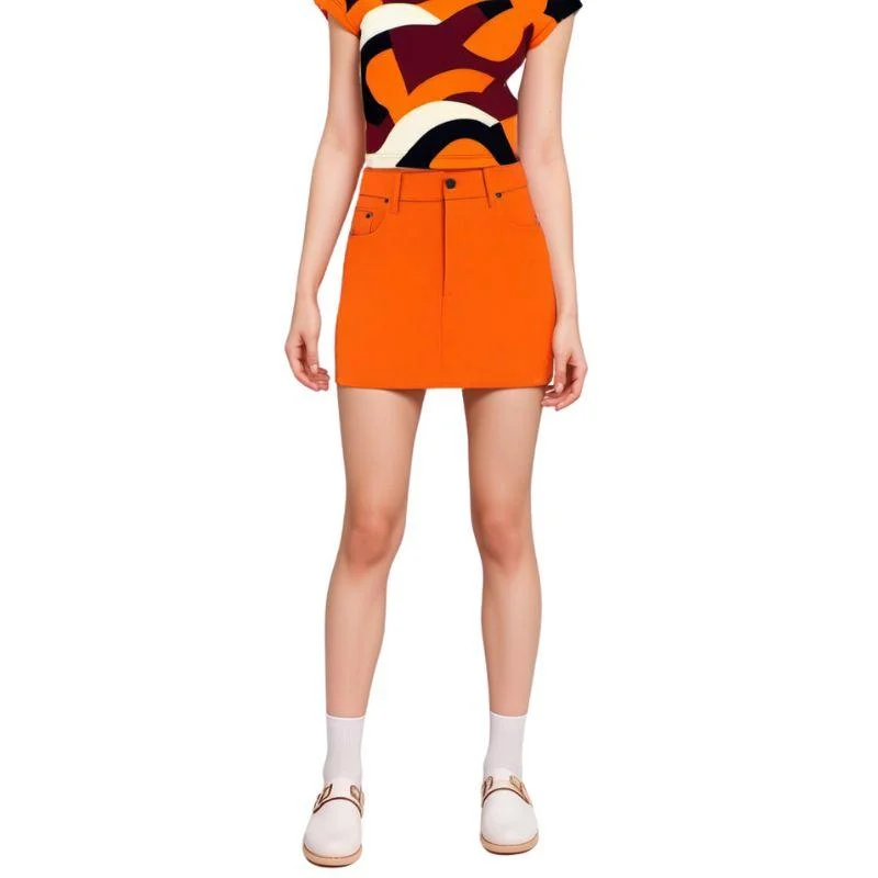 Copenhagen Orange Mini Stretch Denim Skirt - Airline Series high waist skirt