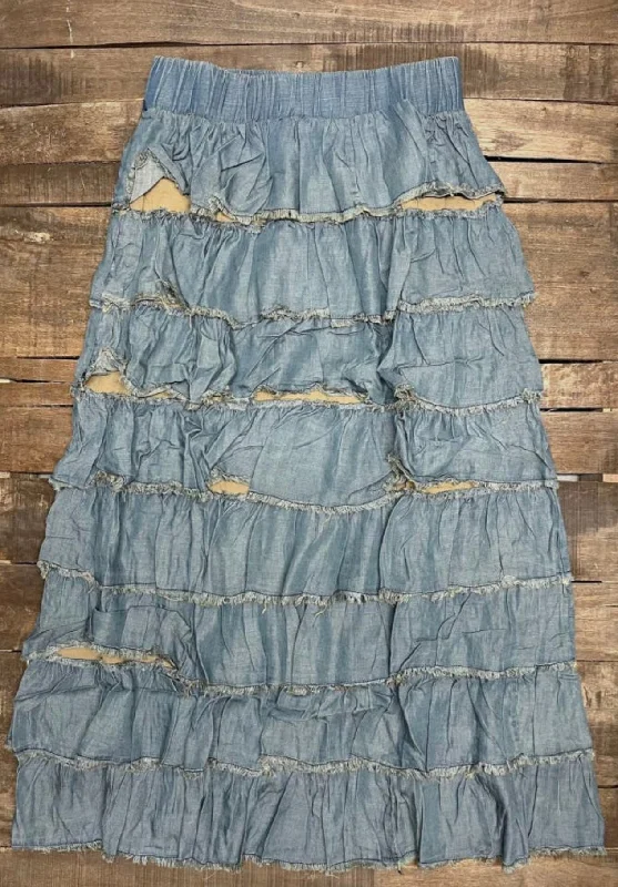 Layers of Blue Skies Skirt One Size ruffled skirt detail