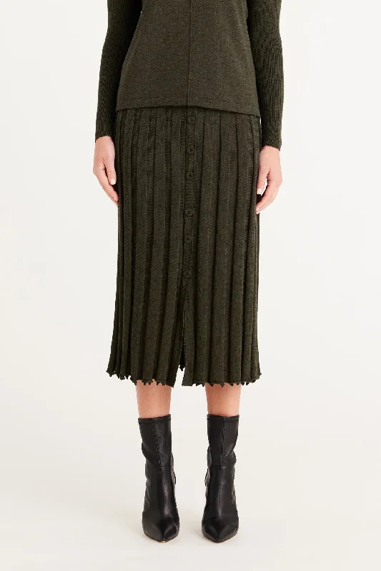 Geneva Merino Skirt - Khaki zip skirt side