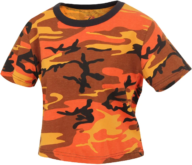 Savage Orange Camo Women's Camo Crop Top Terry Blend Velvet Blend Canvas Blend