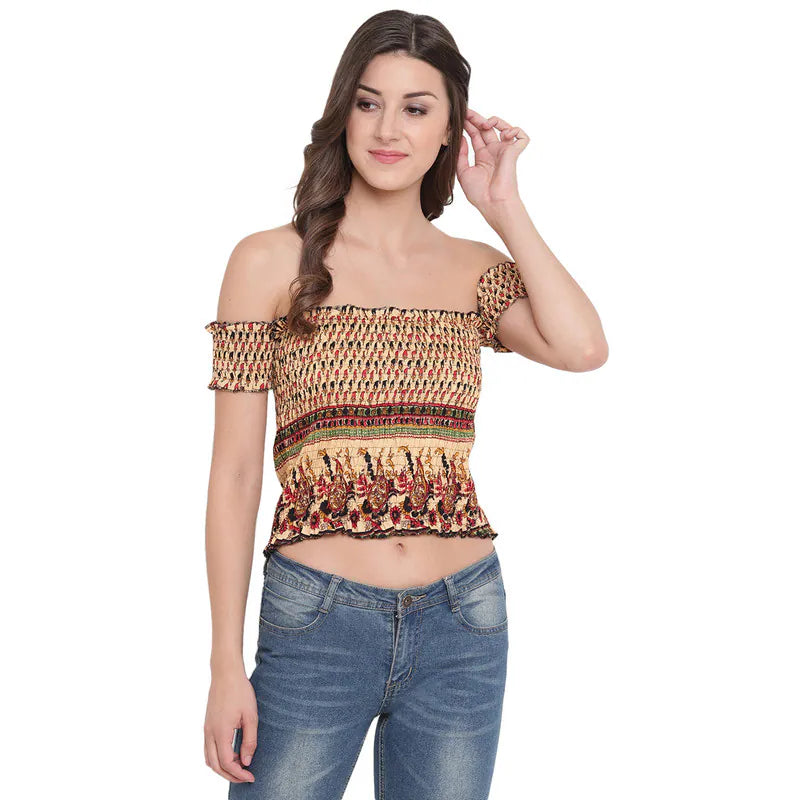 Aawari Cotton Crop Top For Girls and Women AM078-004-AM078-004 Print Jacquard Patchwork