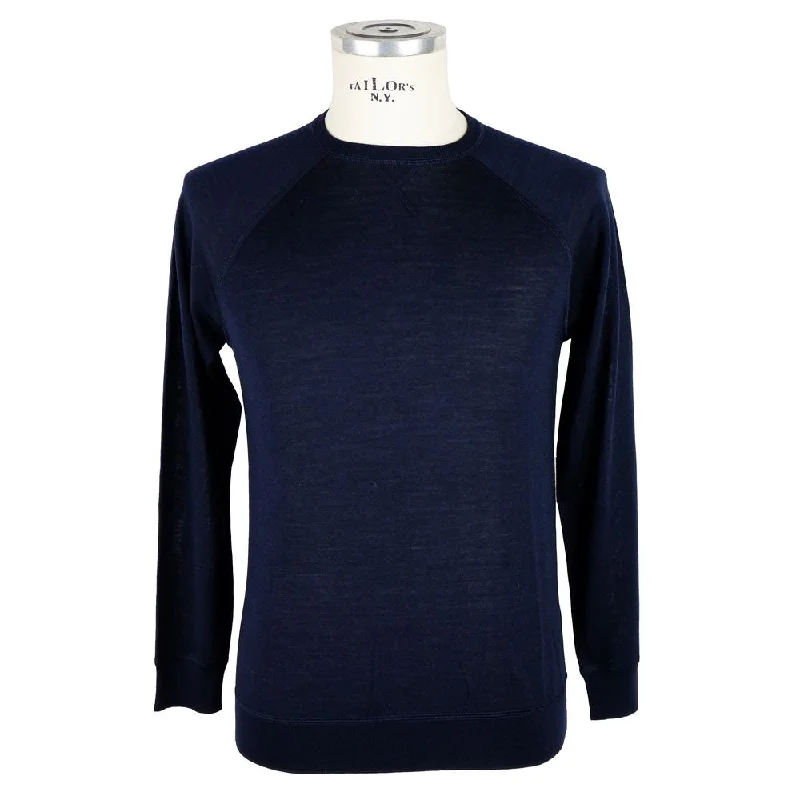 Elegant Blue Cashmere Blend Crewneck Sweater Mesh Sweater Canvas Denim