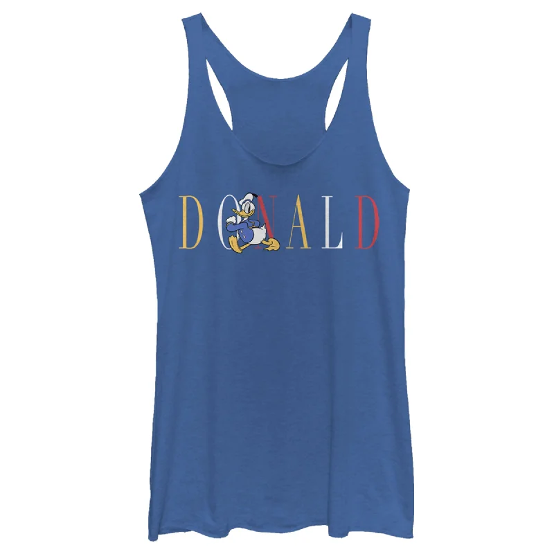 Women's Mickey & Friends Donald Duck Colorful Text Racerback Tank Top fashionable tank top Women's Mickey & Friends Donald Duck Colorful Text Racerback Tank Top fashionable tank top