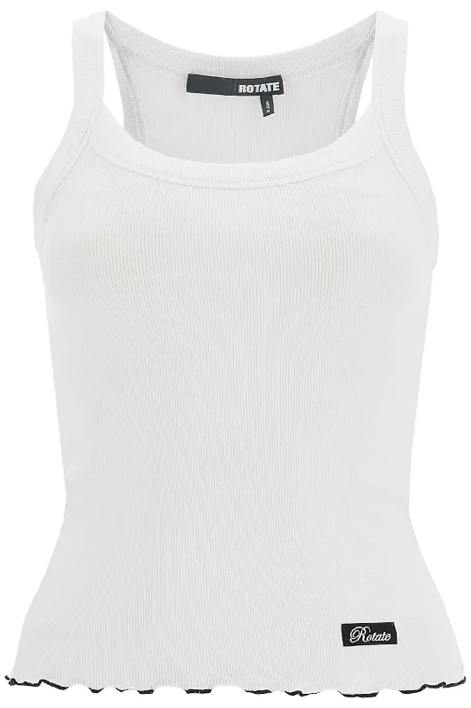 Rotate Women's Ribbed Tank Top With Logo Label solid color tank