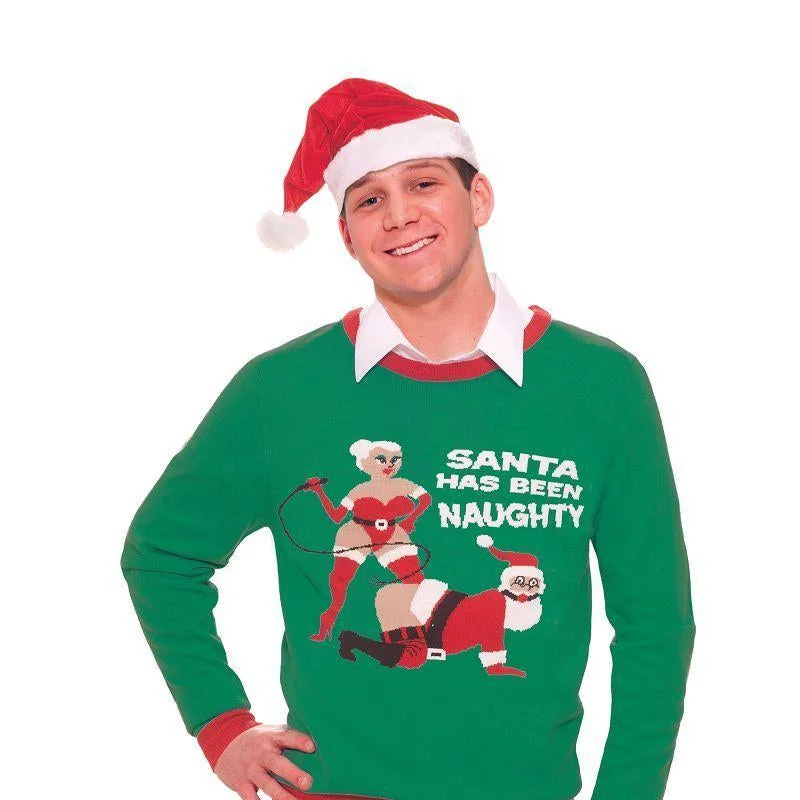 Mens Naughty Santa Sweater Adult Costumes Male Chest Size 44" Rayon Fabric Velvet Fabric Corduroy Fabric