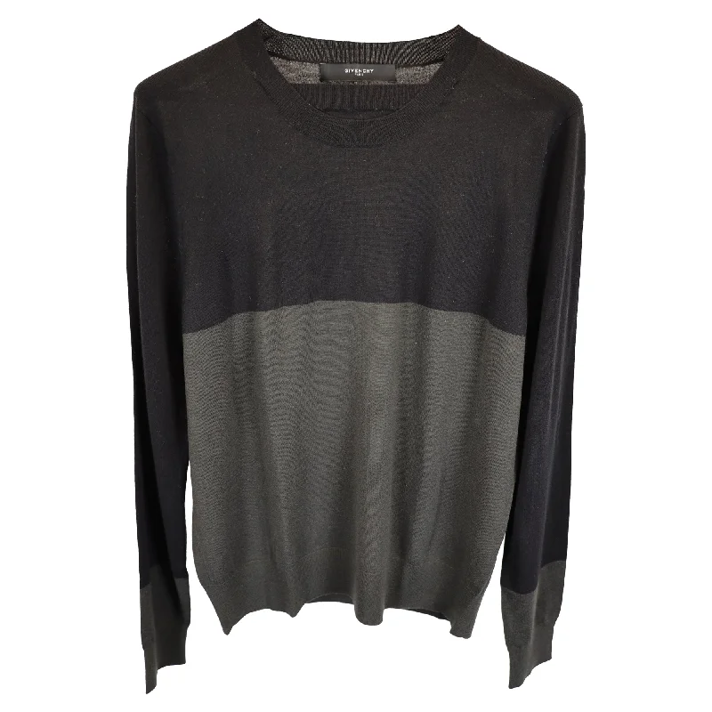 Givenchy Two-Toned Crewneck Sweater in Black and Grey Wool Boat Neck Shawl Collar Notched Collar