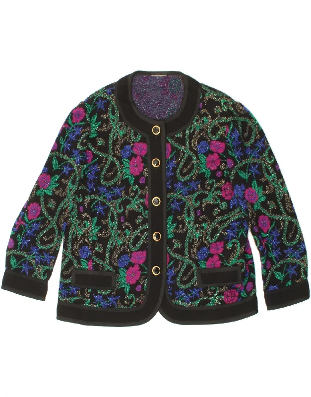 VINTAGE Womens Knit Blazer Jacket UK 16 Large Multicoloured Floral Print Jacket Jacquard Jacket Patchwork Jacket VINTAGE Womens Knit Blazer Jacket UK 16 Large Multicoloured Floral Print Jacket Jacquard Jacket Patchwork Jacket