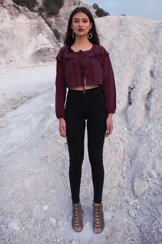 Magenta Crop Top Silk Blend Satin Velvet