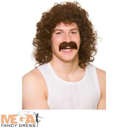 Men's Perm with Tash Wig 80s Fancy Dress Costume Accessory Set Tunics Travel practical Men's Perm with Tash Wig 80s Fancy Dress Costume Accessory Set Tunics Travel practical