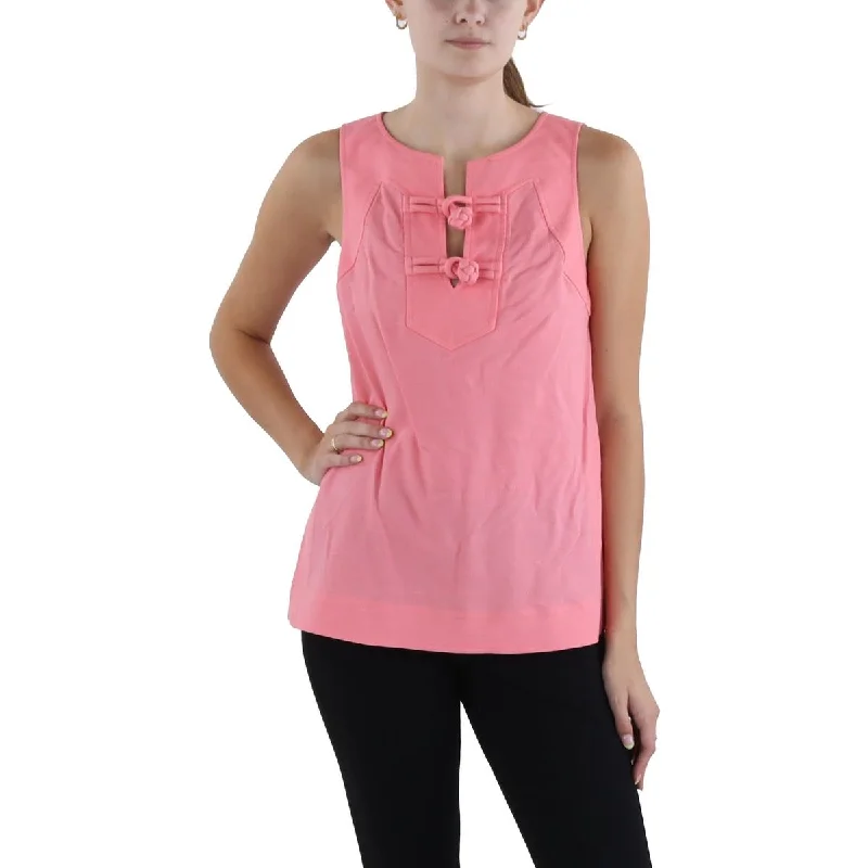 Womens Knot-Front Split Hem Tank Top mesh tank top