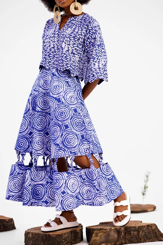 Atuche Donna Adire Skirt Set with a back zipper denim skirt casual