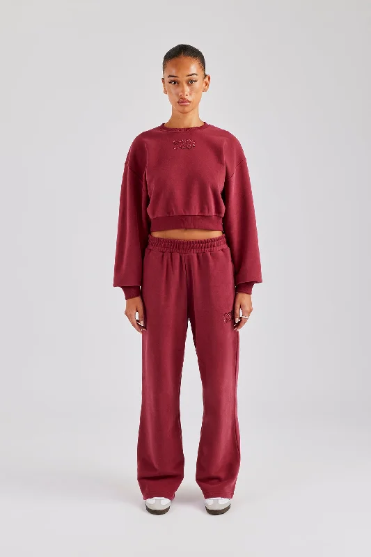 Glitter Applique Cropped Sweatshirt Tracksuit - Cherry Red Hoodie with Rhinestones Sparkly Elegant Glitter Applique Cropped Sweatshirt Tracksuit - Cherry Red Hoodie with Rhinestones Sparkly Elegant