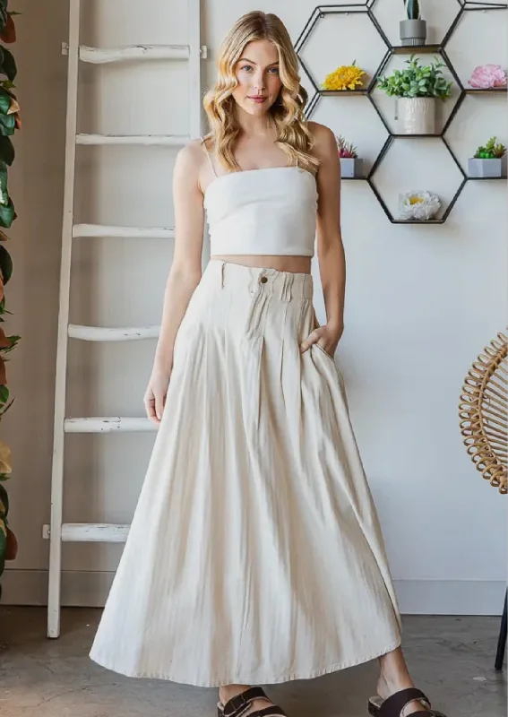 Cream Washed Pleated Details Maxi Skirt summer skirt style