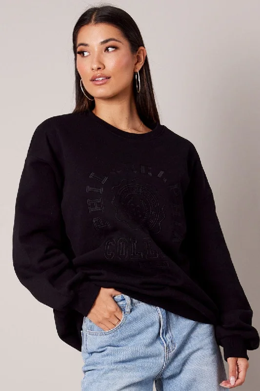 Black Graphic Sweater Long Sleeve Neon Metallic Matte