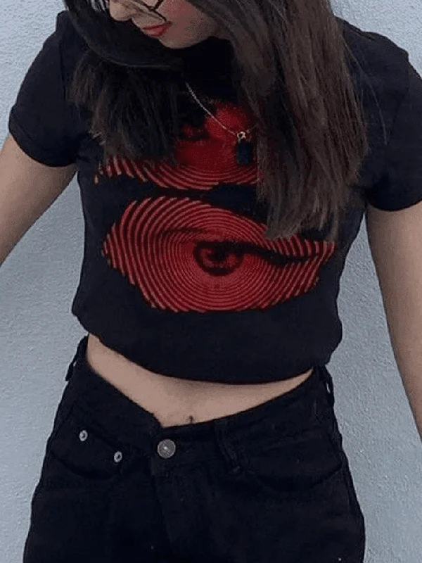 Eye Print Baby Crop Top Mesh Fabric Canvas Fabric Denim Fabric