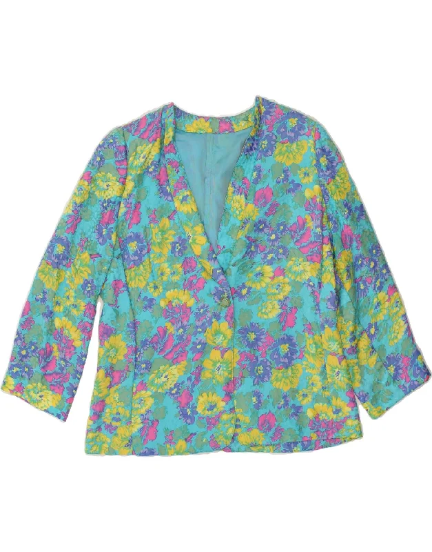 VINTAGE Womens 1 Button Blazer Jacket UK 14 Medium Blue Floral Zippered Front Buttoned Front Snap Front VINTAGE Womens 1 Button Blazer Jacket UK 14 Medium Blue Floral Zippered Front Buttoned Front Snap Front