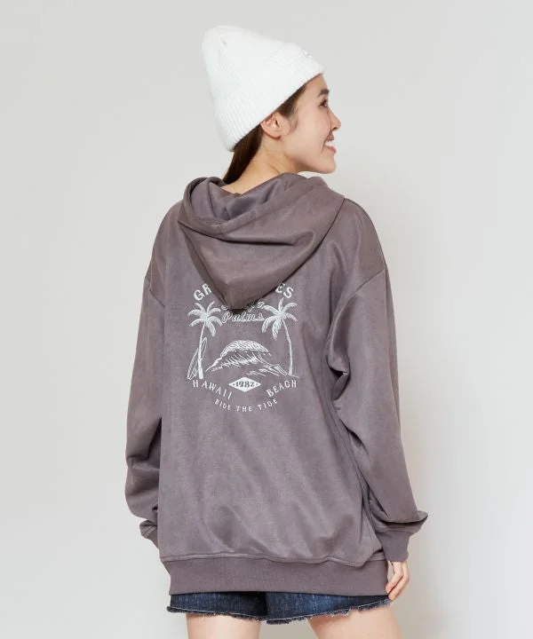 SURF＆Palms Soft Suede Hoodie Hoodie with Hem Detail Decorative Unique