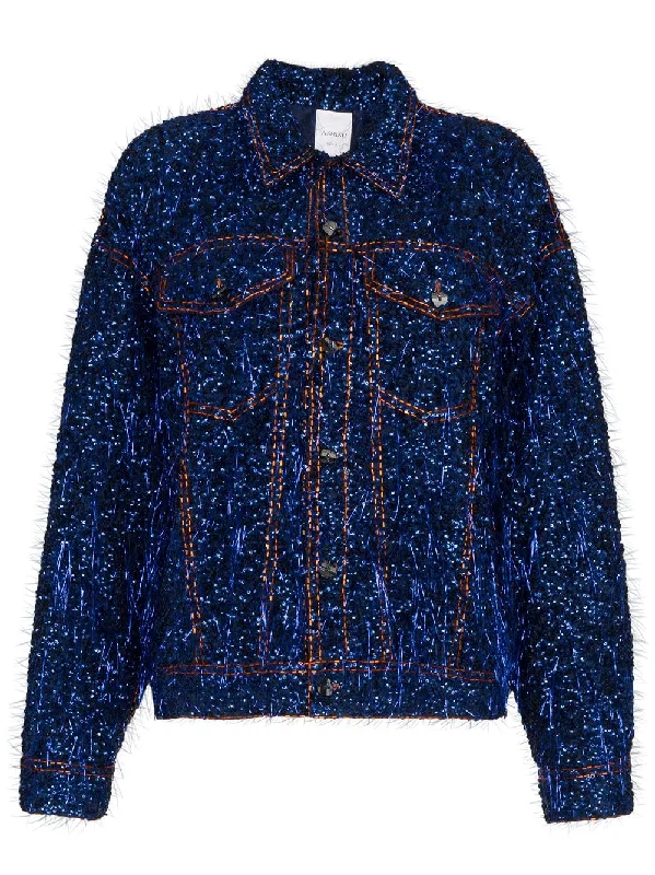 tinsel embellished denim jacket Wool Jacket Cashmere Jacket Tweed Jacket