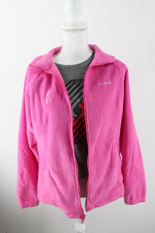 Vintage Pink Columbia Fleece Jacket (L) Embroidered Jacket Appliqued Jacket Beaded Jacket