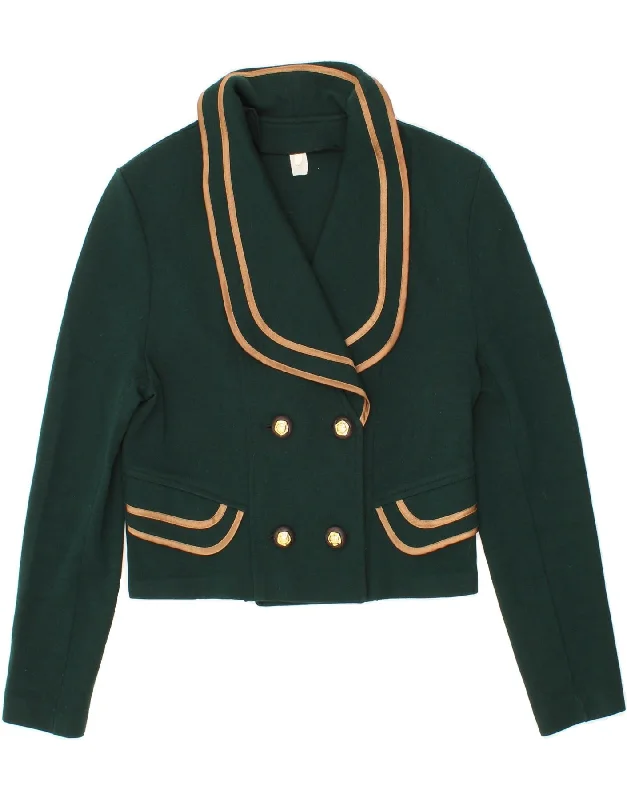 VINTAGE Womens Crop Double Breasted Blazer Jacket IT 46 Large Green Bomber Jacket Anorak Windbreaker VINTAGE Womens Crop Double Breasted Blazer Jacket IT 46 Large Green Bomber Jacket Anorak Windbreaker
