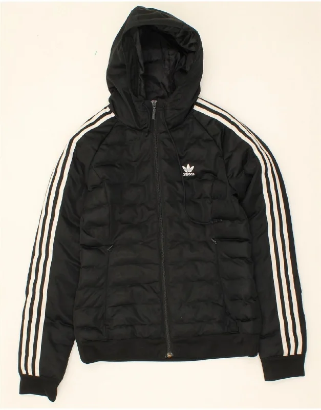 ADIDAS Womens Hooded Padded Jacket UK 10 Small Black Polyester Satin Fabric Silk Fabric Chiffon Fabric