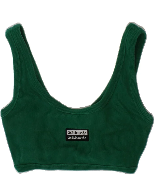 ADIDAS Womens Crop Top UK 8 Small Green Cotton Anti-Shrink Durable Soft