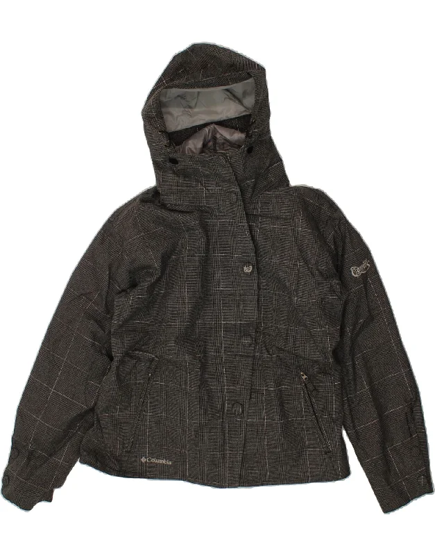 COLUMBIA Womens Hooded Windbreaker Jacket UK 18 XL Grey Check Polyester Stand-Up Collar Roll-Neck Collar Turtle Neck COLUMBIA Womens Hooded Windbreaker Jacket UK 18 XL Grey Check Polyester Stand-Up Collar Roll-Neck Collar Turtle Neck