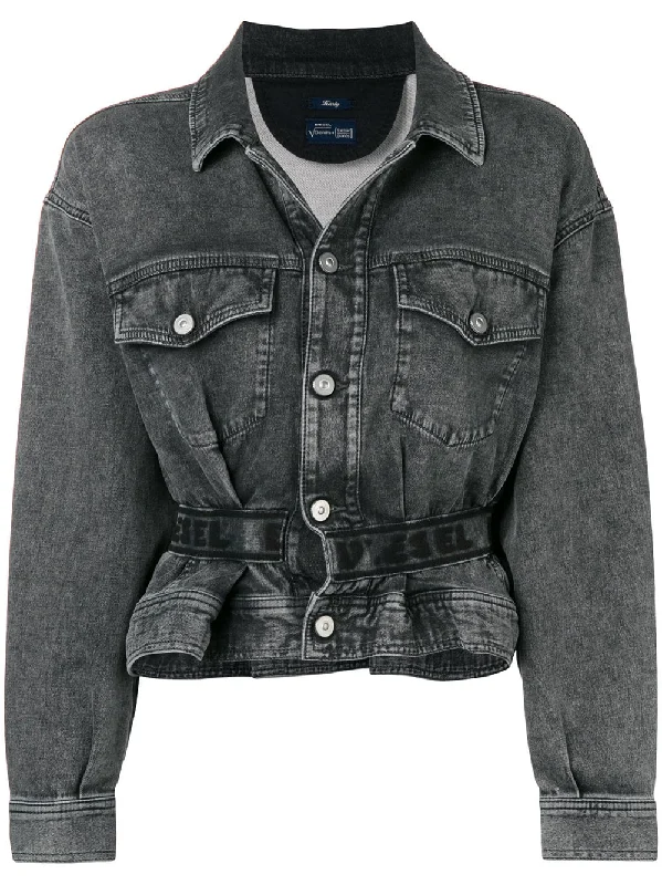 Karlyne peplum denim jacket Collared Jacket Crew Neck Jacket Turtle Neck Jacket