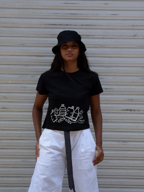 Monochrome - Kachra Crop Top Asymmetrical Pockets Print