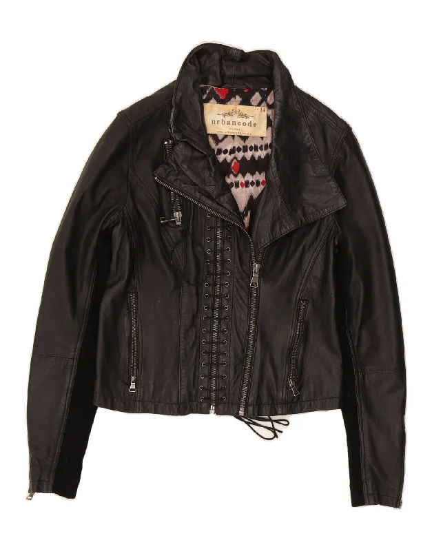 URBANCODE Womens Biker Jacket UK 14 Medium Black Leather Print Jacket Jacquard Jacket Embroidered Jacket URBANCODE Womens Biker Jacket UK 14 Medium Black Leather Print Jacket Jacquard Jacket Embroidered Jacket