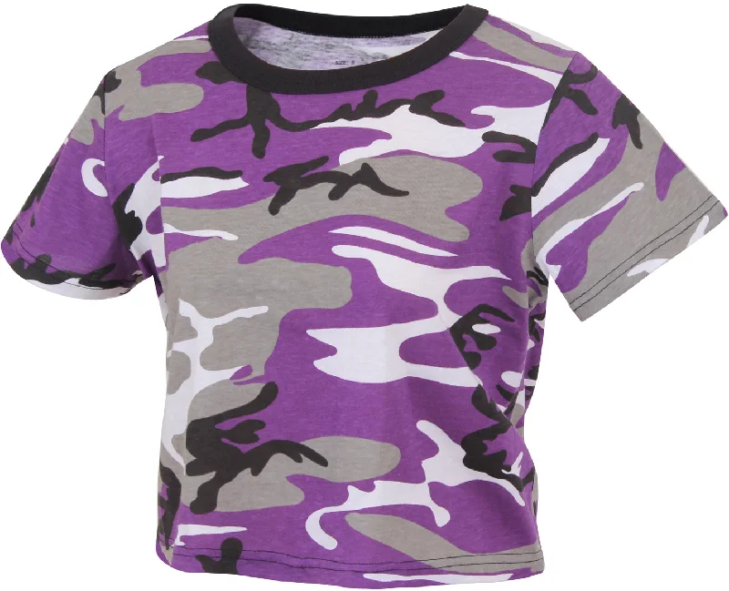 Ultra Violet Camo Women's Camo Crop Top Striped Floral Plaid