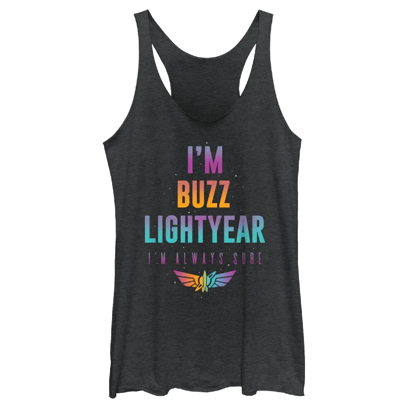 Women's Lightyear I'm Buzz Lightyear I'm Always Sure Racerback Tank Top playful tank top Women's Lightyear I'm Buzz Lightyear I'm Always Sure Racerback Tank Top playful tank top