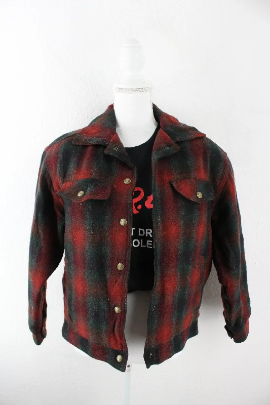 Bintage Woolrich Red Jacket (M) Herringbone Jacket Houndstooth Jacket Plaid Jacket