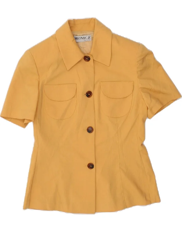 VINTAGE Womens Short Sleeve 4 Button Blazer Jacket IT 42 Medium Yellow Print Jacket Jacquard Jacket Embroidered Jacket VINTAGE Womens Short Sleeve 4 Button Blazer Jacket IT 42 Medium Yellow Print Jacket Jacquard Jacket Embroidered Jacket