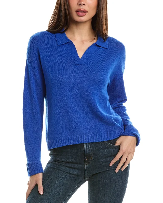 Hannah Rose Wool & Cashmere-Blend Polo Sweater Chenille Brocade Lace