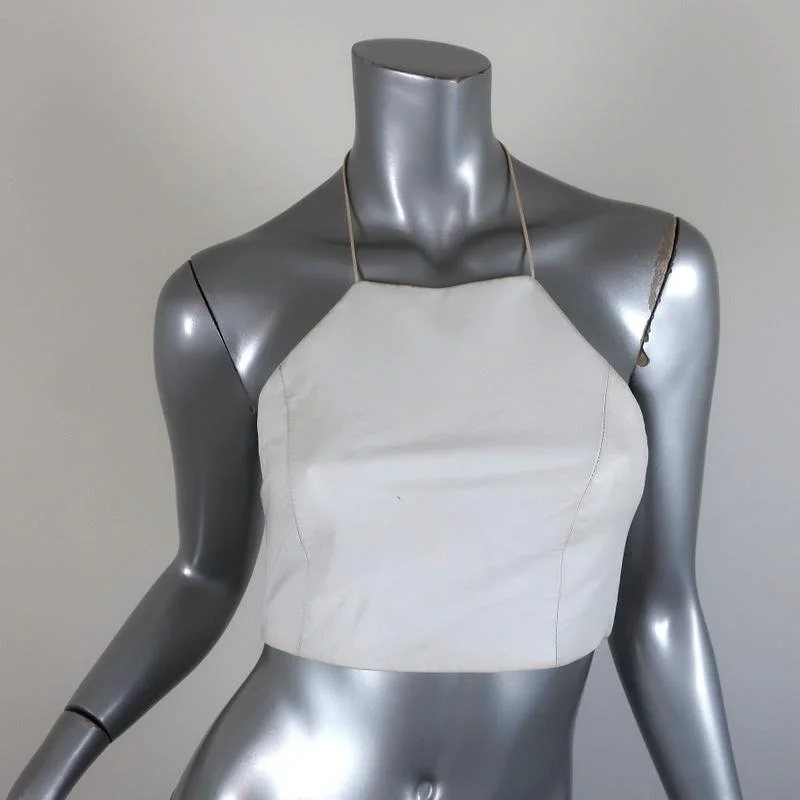 Rag & Bone Halter Crop Top Daytona White Leather Size Extra Small Collared Crew Neck Turtle Neck