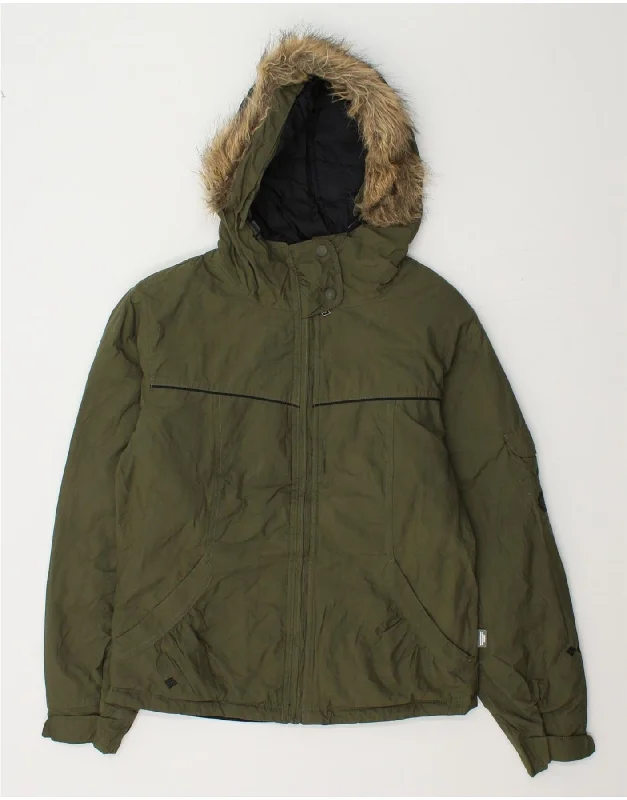 COLUMBIA Womens Hooded Windbreaker Jacket UK 10 Small Green Nylon Tiered Jacket Buttoned Jacket Zippered Jacket COLUMBIA Womens Hooded Windbreaker Jacket UK 10 Small Green Nylon Tiered Jacket Buttoned Jacket Zippered Jacket