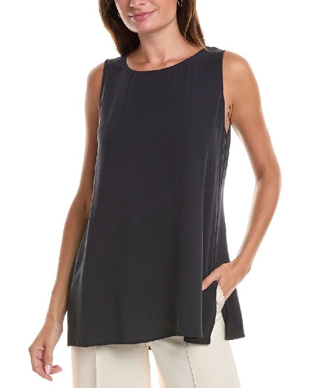 Eileen Fisher Crepe Ballet Neck Silk Tank mint tank top