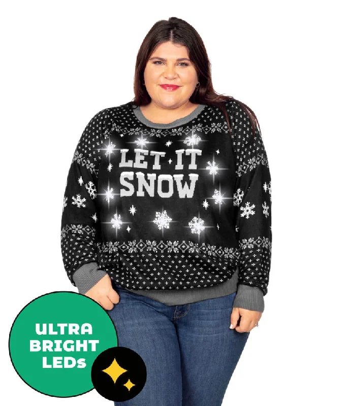 Women's Let it Snow Light Up Plus Size Ugly Christmas Sweater Notch Collar Peter Pan Collar Cowl Neck