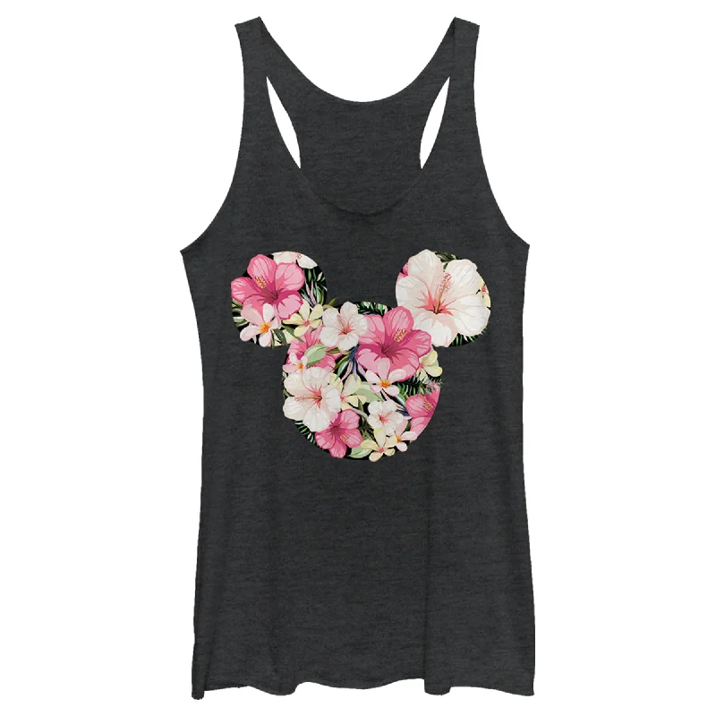 Women's Mickey & Friends Pink Floral Mickey Mouse Logo Racerback Tank Top essential tank top Women's Mickey & Friends Pink Floral Mickey Mouse Logo Racerback Tank Top essential tank top