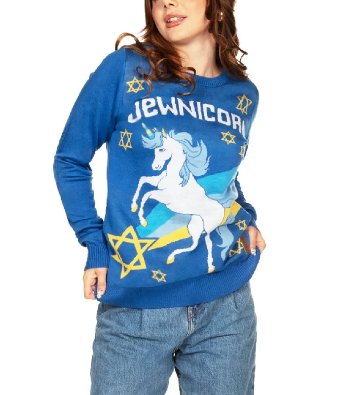 Women's Jewnicorn Sweater Striped Floral Plaid