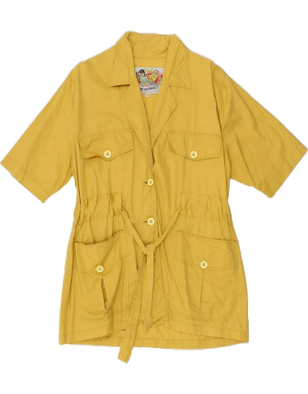 VINTAGE Womens 3 Button Short Sleeve Utility Jacket UK 10 Small Yellow Knit Fabric Woven Fabric Fleece Fabric