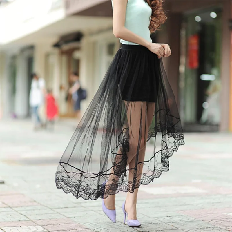 Summer Women Sexy Lace Skirts Womens Fashion Long Section Skirt Jupe Tulle Black and White Short Skirt cashmere skirt rich