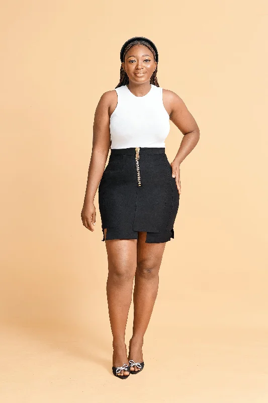 Erilyn Yinka Aso-Oke mini skirt with front zip fastening pleated skirt texture