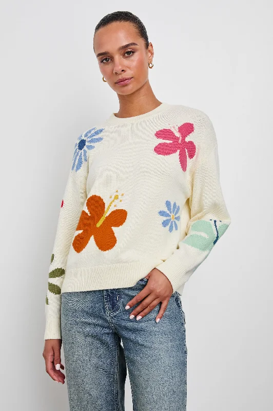 ZOEY SWEATER - IVORY HIBISCUS Collared Crew Neck Turtle Neck