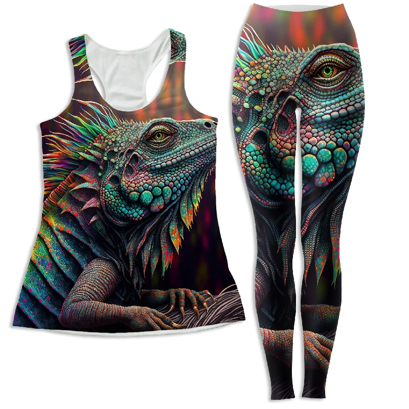 Psychedelic Giant Iguana 2.0 Women's Tank and Leggings Combo rhinestone tank top