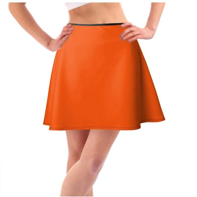 Jina Orange Skater Skirt - Mini or Knee Length velvet skirt glossy