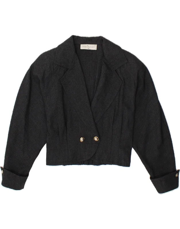 VINTAGE Womens Crop Double Breasted Blazer Jacket IT 42 Medium Grey Wool Wool Jacket Cashmere Jacket Tweed Jacket VINTAGE Womens Crop Double Breasted Blazer Jacket IT 42 Medium Grey Wool Wool Jacket Cashmere Jacket Tweed Jacket