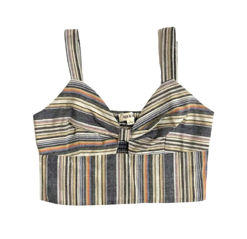 Women's Bra Striped Crop Top In Multicolor Hooded Caped Shawl Collar